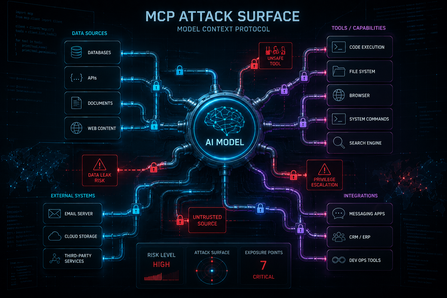 MCP attack surface explained — illustration