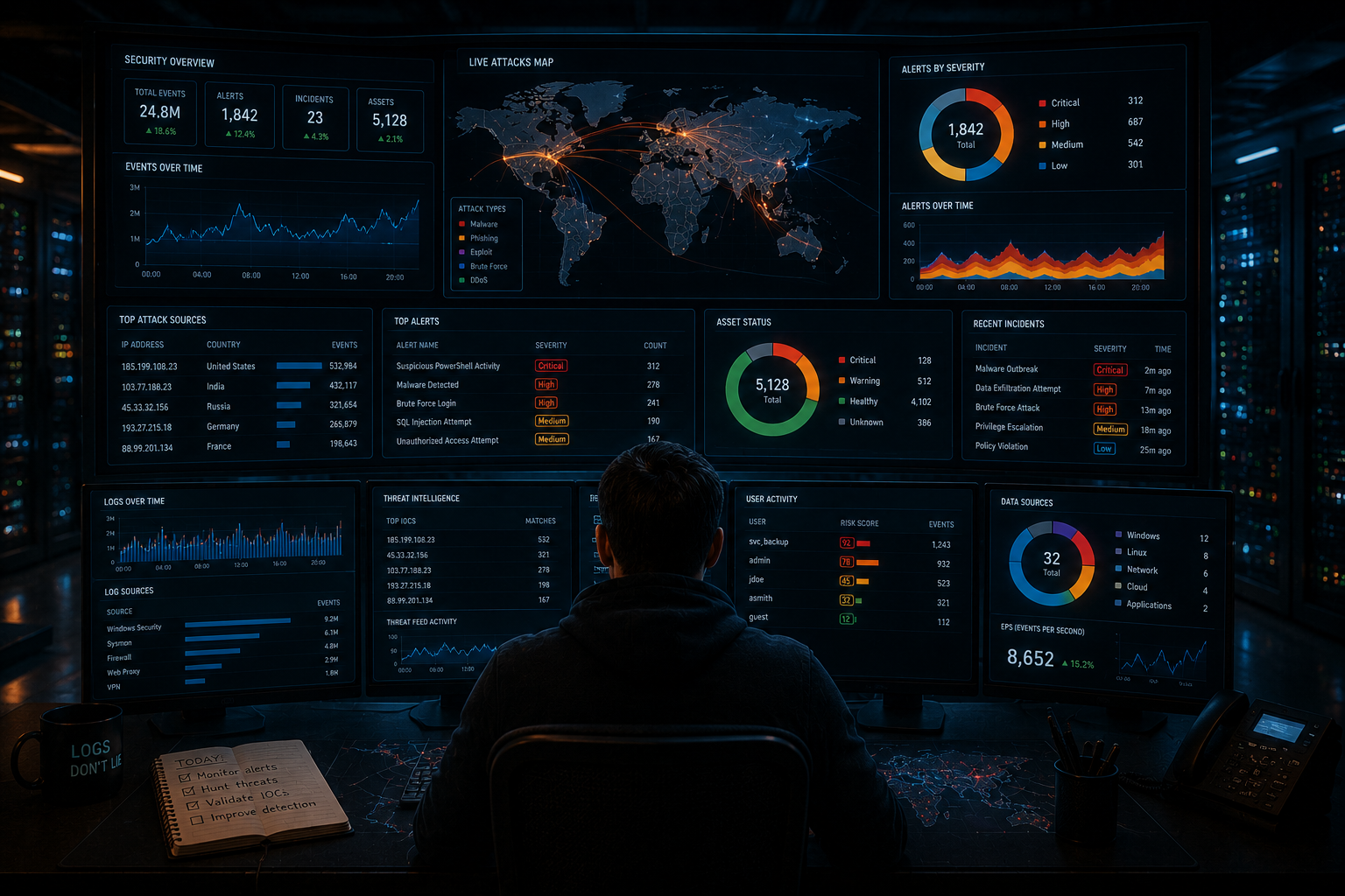 Splunk vs Wazuh vs ELK comparison illustration